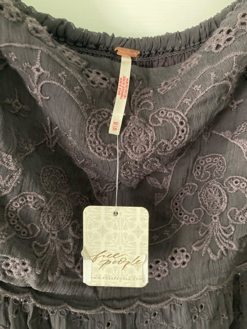 Free People Malian Maxi X-Small Black Embroidered Eyelet Cottagecore Peasant - Picture 9 of 9